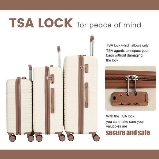 Luggage Sets 3-Piece Suitcases with Double Spinner Wheel,Suitcase Set ABS Hard Case Luggage with TSA Lock