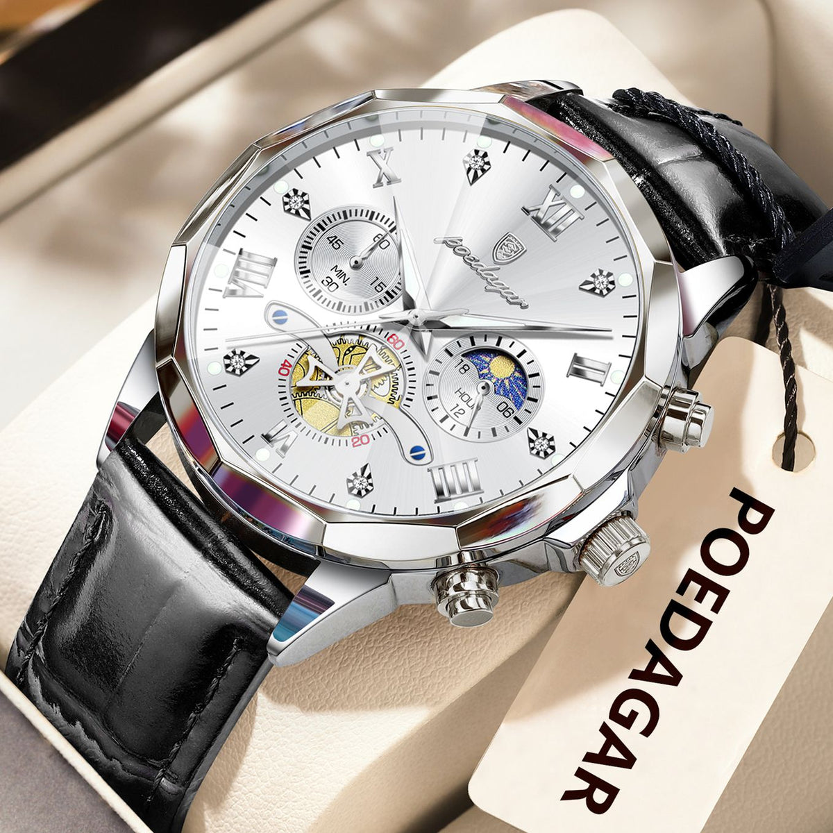 POEDAGAR Military Luxury Men Wristwatch Quartz Waterproof Luminous Chronograph Leather Man Watch Sports Men's Watches Male Reloj