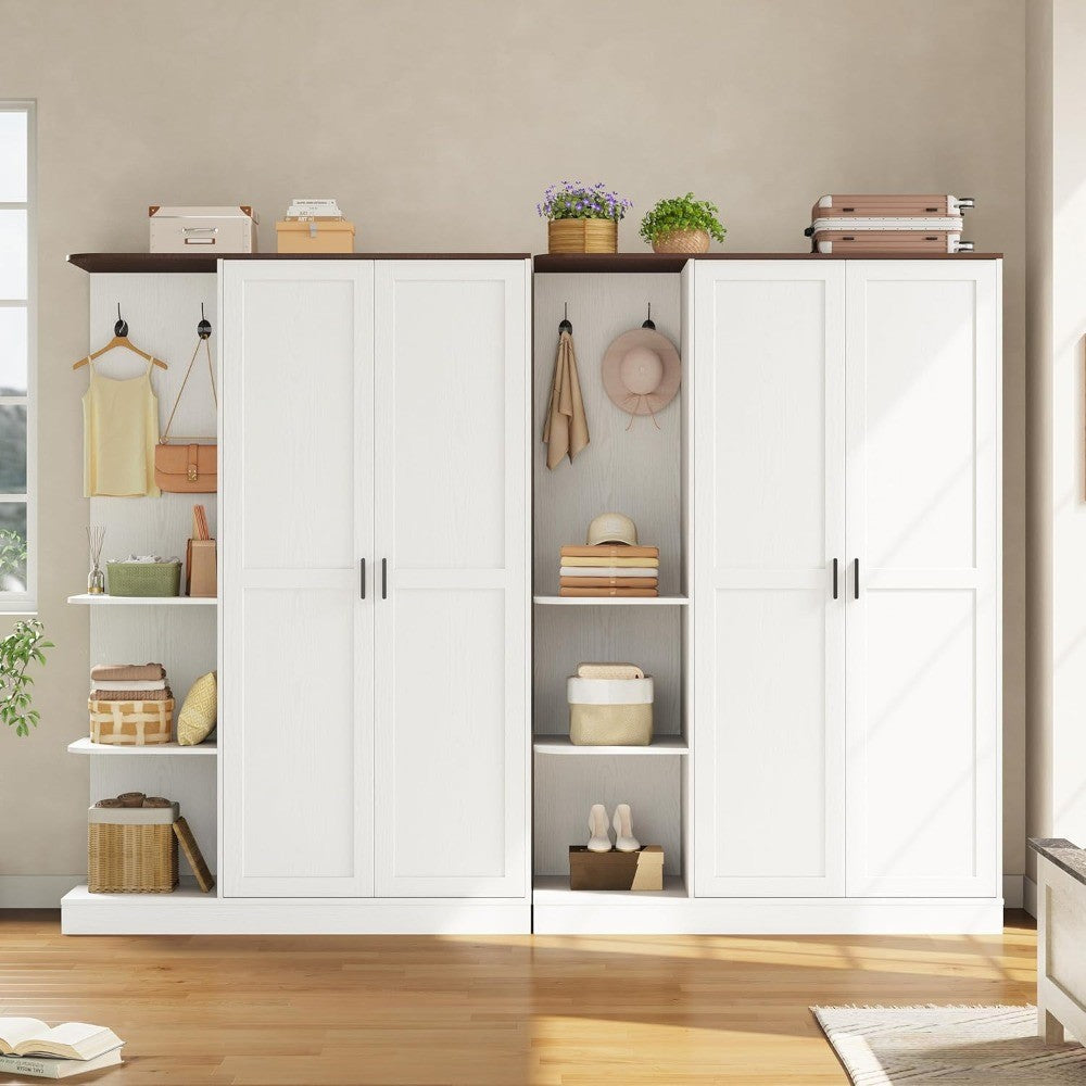 Wardrobe Closet, Modern Bedroom Armoires with 5 Shelves, 2 Doors, Large Wooden Closet Cabinet with 30W x 52H Hanging Area