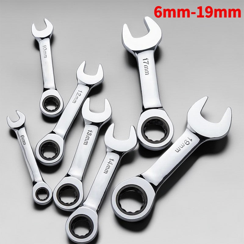 1PCS Stubby Ratchet Spanner - 6-19mm Range, 72 Tooth Short Handle Ratchet Socket Wrenches for Auto Repair and Nut Repair