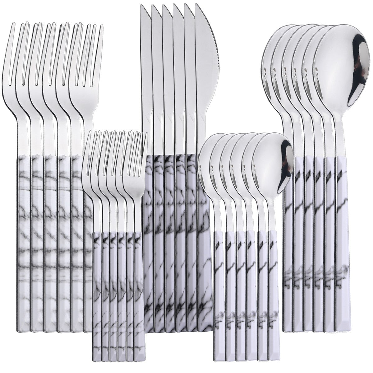 30Pcs Cutlery Set Stainless Steel Imitation Marble Flatware Fork Spoon Knife Dinner Kitchen Dinnerware Silverware Tableware Set