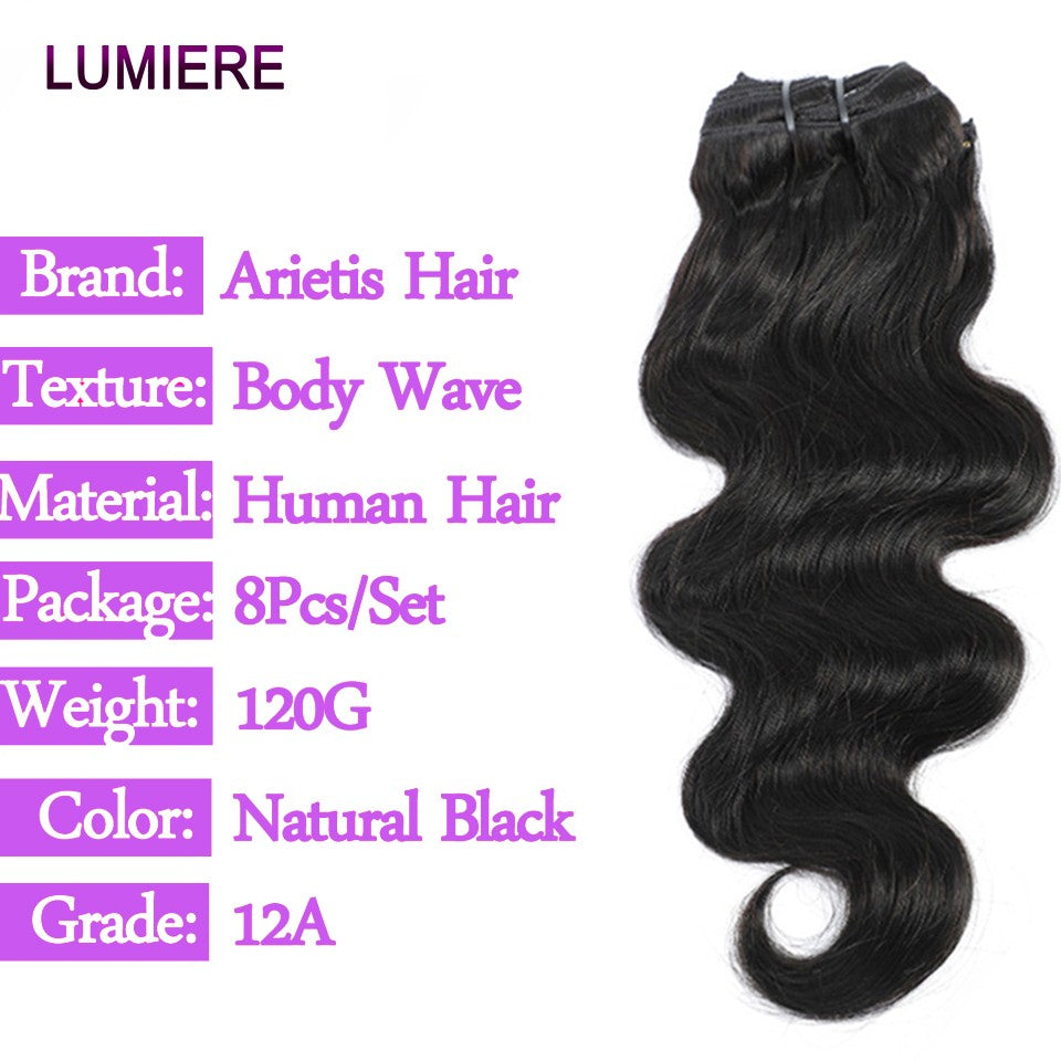 Body Wave Clip in Hair Extensions Real Human Hair 8Pcs 100% Virgin Raw Human Hair Clip ins for Women Natural Soft Hair 120g 20A
