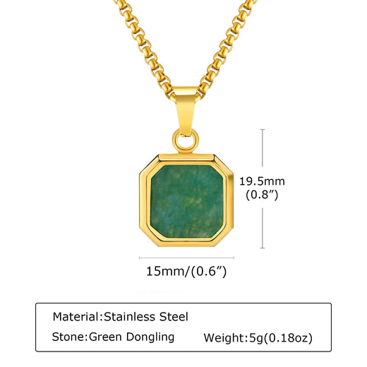 Trendy Pendant Necklaces for Men Boys,Square Natural Stone Stainless Steel Necklaces,Hip Hop Cool Healing Jewelry Gifts
