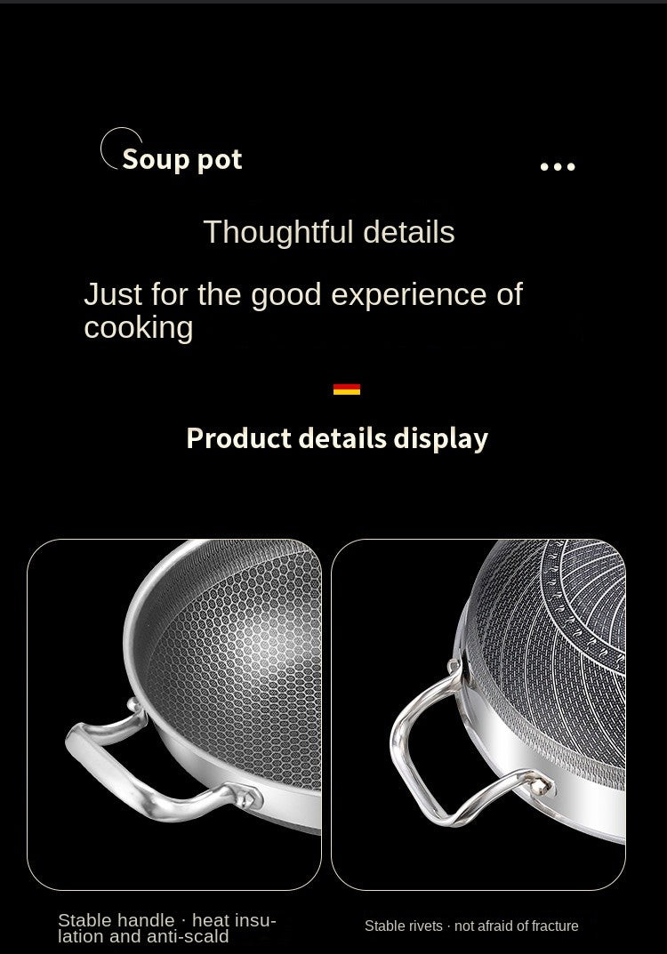 32cm 304 Stainless Steel Frying Pan Food Grade Non Stick Pan Honeycomb Pot Bottom Induction Cooker Gas Stove General Wok