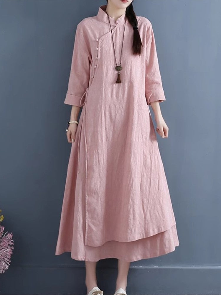 NYFS 2025 Spring Autumn New Womens Dresses Vestidos Robe Elbise Loose Plus Size Cotton Linen Double Layer Long Dress