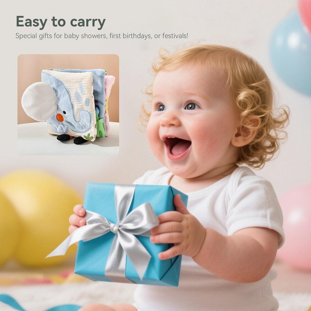Baby Toys for 0 12 Months Cloth Book Early Educational Sensory Book Baby Soft Books Fluffy Cartoon Elephant Books With Mirror