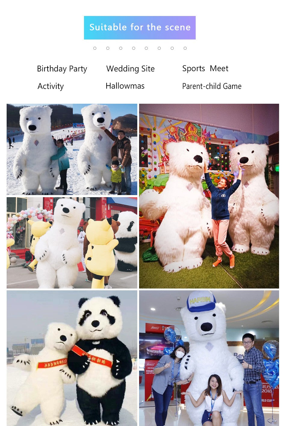 US stock Inflatable Polar Bear Costume Mascot for Advertising Christmas Halloween Adult Fursuit Panda Gorilla Carnival Suit