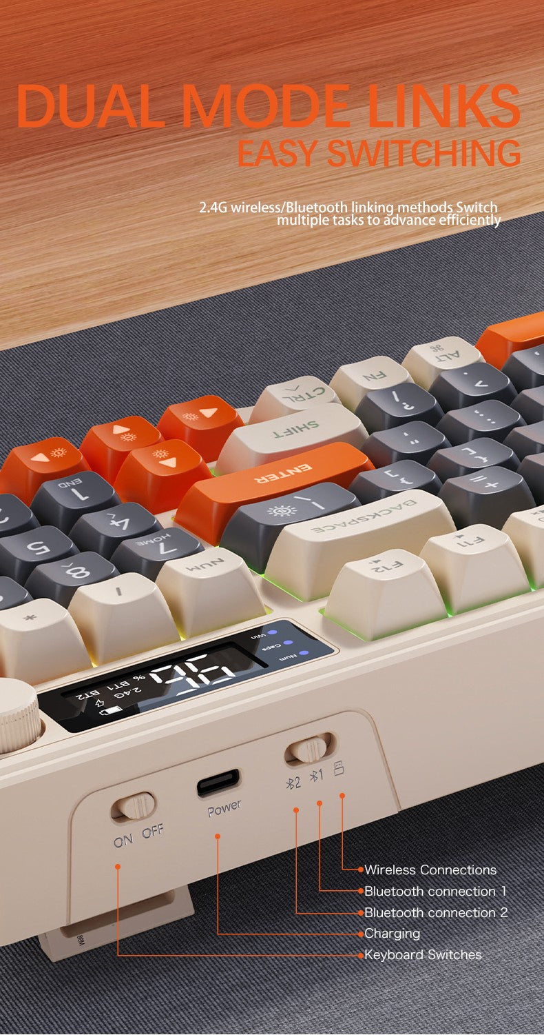 FreeWolf M96 Wireless Keyboard with Screen,Gaming Keyboard Bluetooth Dual-Mode Connection,Multi-Device Linking,Ergonomic