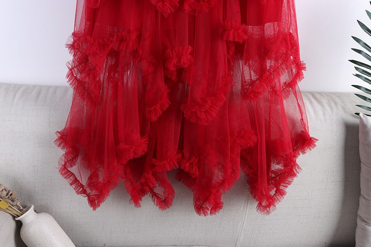TIGENA Tutu Tulle Long Skirt for Women 2023 New Summer Korean Aesthetic Cute Irregular Mesh High Waist Maxi Skirt Female Purple