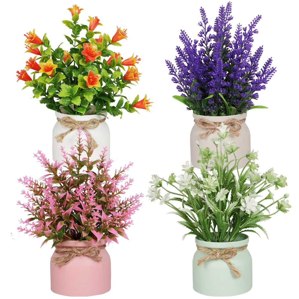 Artificial Pot Flowers Small Fake Plants with Pot Mini Potted Plants for Home Room Office Party TableTop Decoration Fake Potted