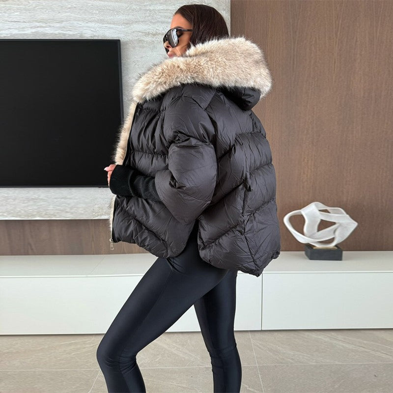 Vintage Women's Fur Coat Elegant Furs Collar Puffer Thicken Full Sleeve Jacket With Furs Female 2025 Autumn Winter Woman Coats