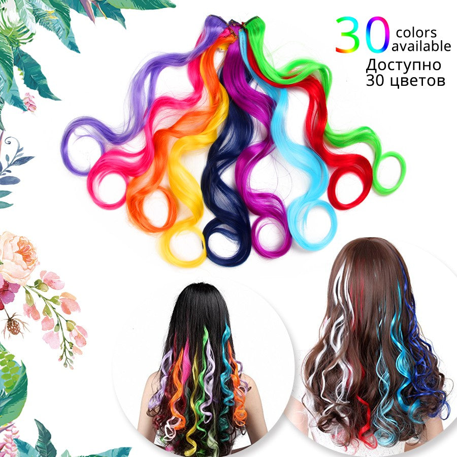 Synthetic Rainbow Wavy Hair Extensions Long Hair Extensions One Single Clip In Wigs Colorful Synthetic Fiber False Fake Hair 20";;VERDADEIRO;;"Q33,20inches