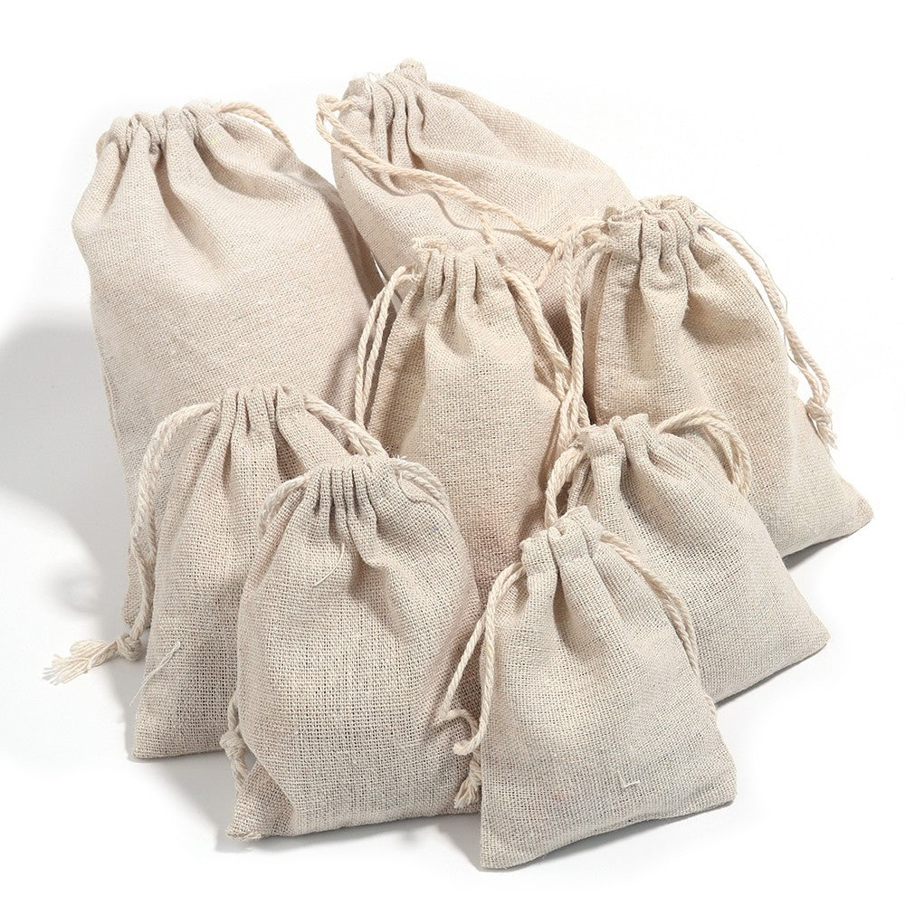 5-10Pcs/Lot Natural Linen Burlap Bags Jute Gift Bag Drawstring Gift Bags Ornament Pouch Cosmetic Washing Storage Candy Party Bag