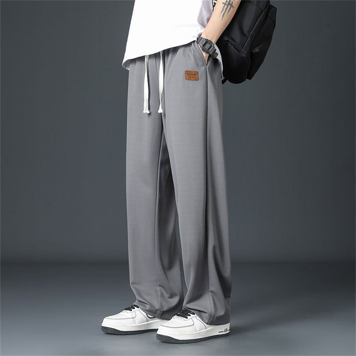 Black Straight Pants for Men's Summer Wide Leg Pants Casual Harajuku Student Pants High Street Trousers Gray Cool Sweatpants