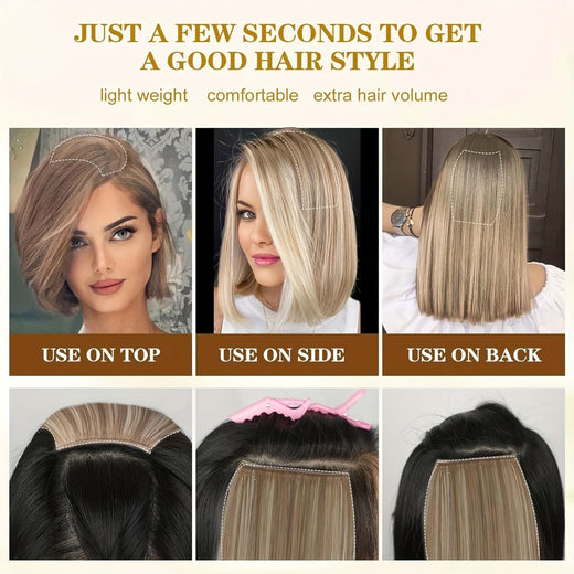 4pcs Synthetic Hair Toppers For Women - Short Thick Hairpieces With Invisible Clips - Hair Extension For Thinning Hair Adding Vo