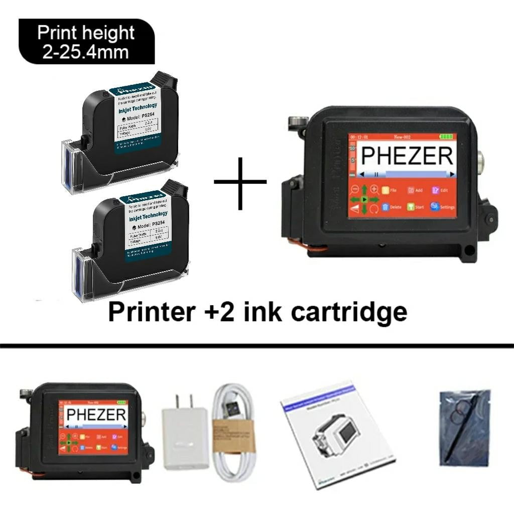 Phezer 30 Languages 12.7/25.4mm PC11Plus Mini Printer Portable Printer QR Bar Code Date Logo Expiry Date Handheld Inkjet Printer