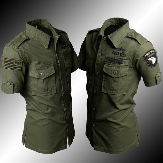 Short Sleeved Shirts Men Tactical T-shirt Spring Summer Workwear Cotton Vintage Shirt Army Embroidery Pocket Cargo Tees