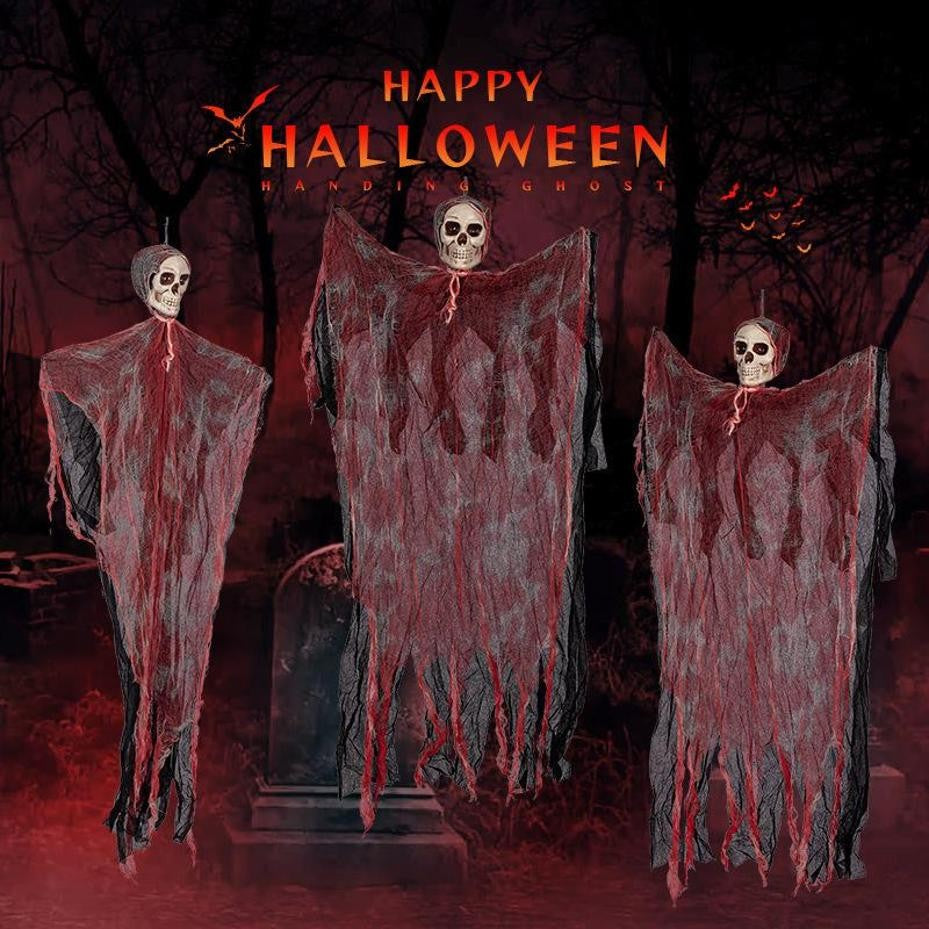 1 Pcs Hanging Halloween Ghost Pendant Terrifying Skull Head Decoration Prop Suitable For Balconies And Courtyards