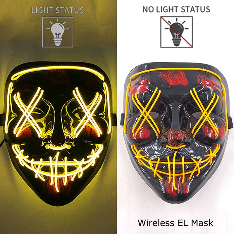 Wireless Neon LED Purge Mask Glow in The Dark Cosplay Horror Mask Halloween Masquerade Party Masks Glowing Funny Dress Up