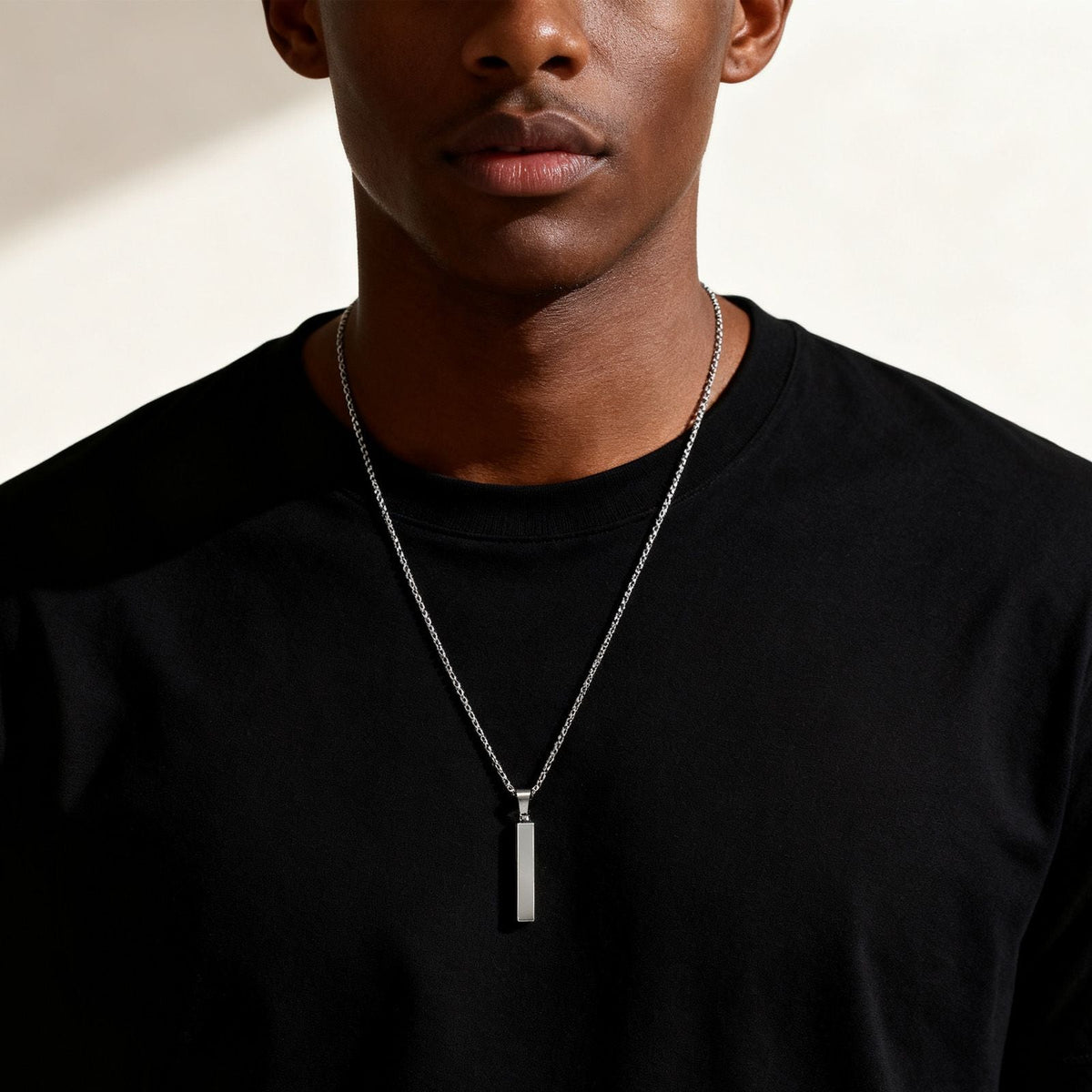 Waterproof Pillar Necklaces for Men Women,Stainless Steel Rectangle Vertical Bar Pendant Necklace,Simple Casual Collar Gifts