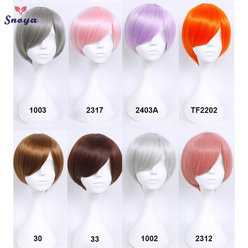 Snoya 30cm synthetic short Wig purple blue red yellow high temperature fiber Wig Costume Party Cosplay Wig 23 colors