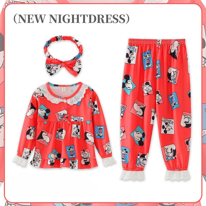 Sanrio Girls Pajama Sets Causal Lace Trimmings Soft Comfortable Kids Night Clothes Set Beautiful Gal Breathable Indoor Costume