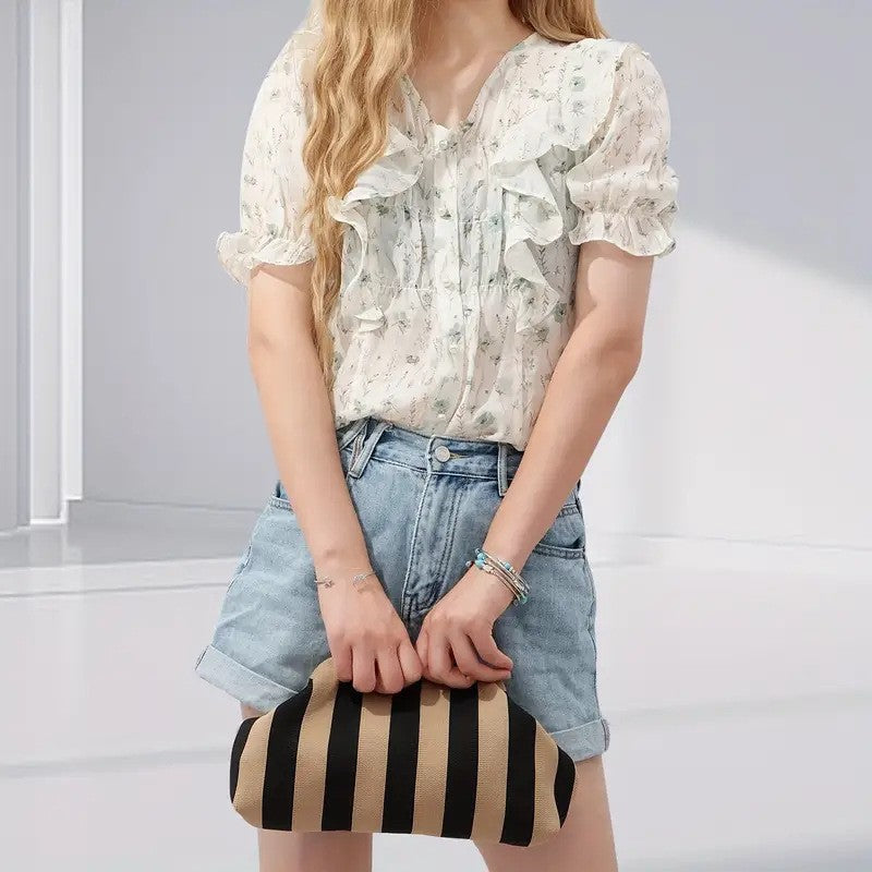 New Summer Beach Clutch Bag Women Contrast Color Crochet Handbag Knitting Dumpling Clutch Lady Cute Cloud Casual Colorblock Bag