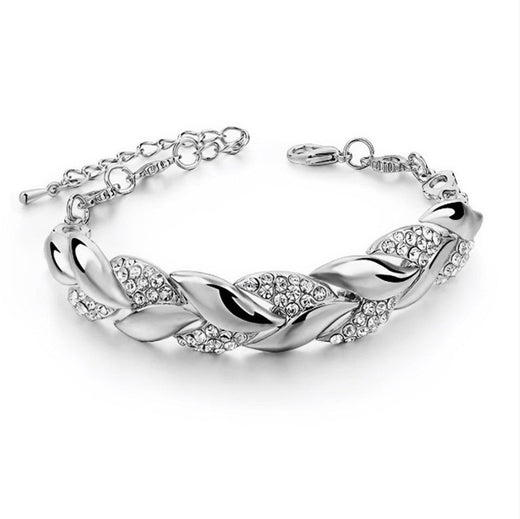Luxury Love Braided Leaf Bracelet Charm Crystal Wedding Bracelets For Women Anniversary Valentines Day Gifts Aesthetic Jewelry