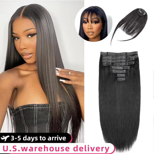 40 Inch Straight Clip Ins Hair Extensions Human Hair 16A Brazilian Remy Natural Human Hair 70g 10 Pcs/Set Full Head For Women