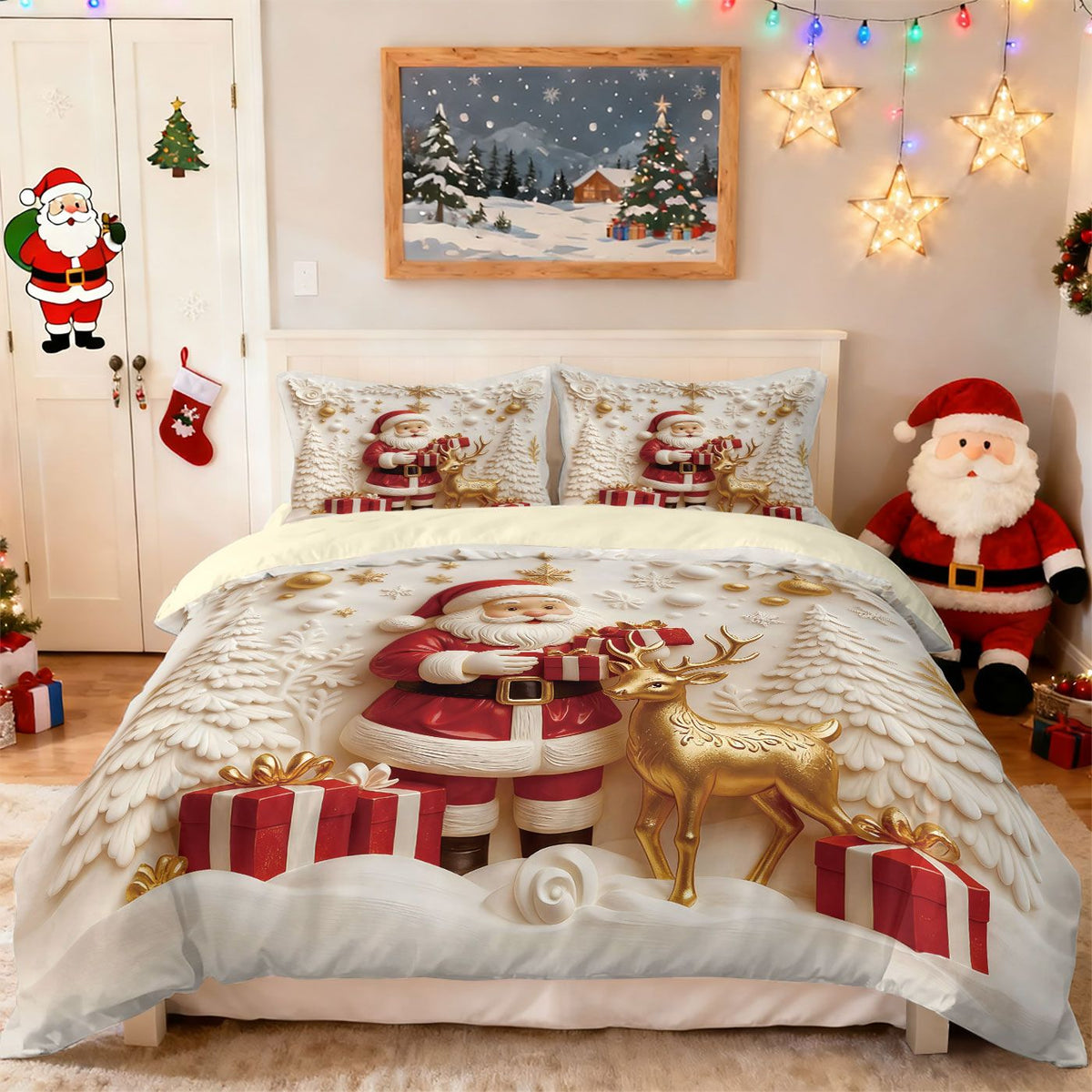 3pcs Merry Christmas Snowman Printed Chipless Bedding Set Multi Size Bedroom Bedding Decoration Machine Washable