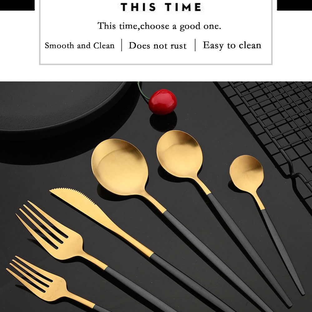 Tableware Stainless Steel Black Gold Flatware Cutlery Set Dinnerware Dinner Knife Coffee Spoon Fork Salad Fork Spoon Silverware