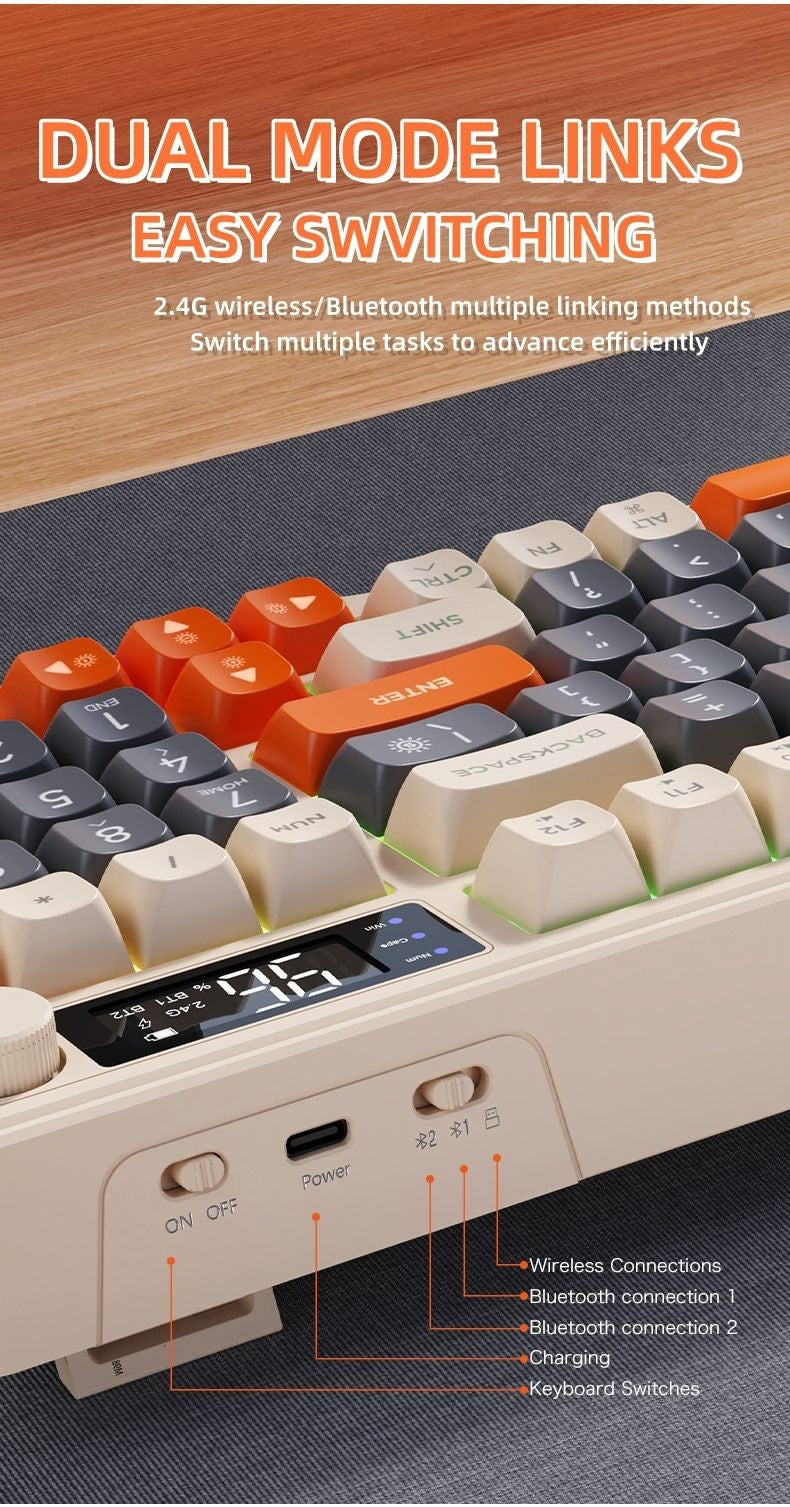 M96 Bluetooth Keyboard Wireless FREEWOLF Screen Gaming Keyboard,Electronic Screen, Multi-Device Connection,Ergonomics Gaming