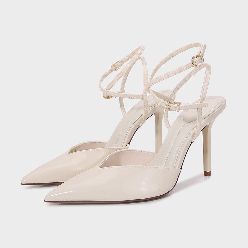 Sexy Pointed Toe Patent Leather Women Pumps Elegant Ankle Strap Buckle High Heels Luxury Designer Shoes Mules Heeled Sandals