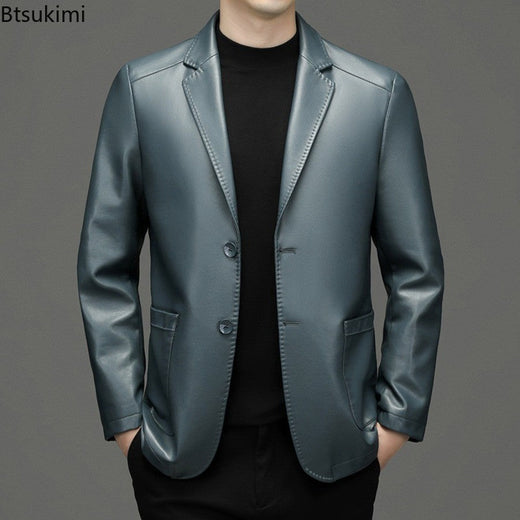 2025 Autumn Winter Men's Genuine Leather Blazers Jackets Slim Fit Suits Coats Business Casual Genuine Leather Suits Jackets Male