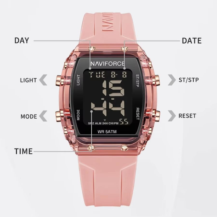 NAVIFORCE Watches for Woman LCD Digital Movement Female Clock Fashion 50m Waterproof Silicone Band Sport Electronic Wristwatches