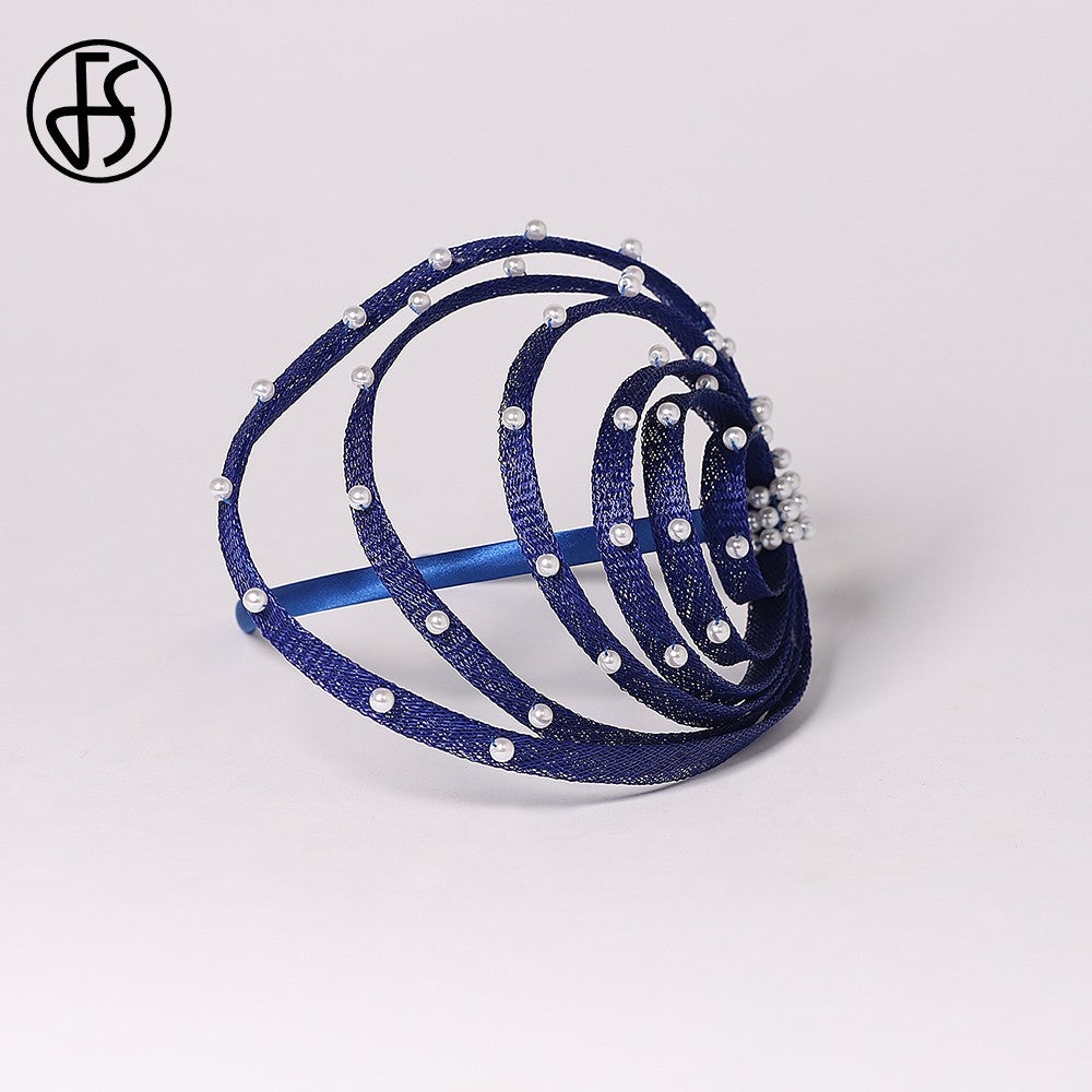 Royal Blue Fascinator Hat with Faux Pearls - Elegant Wedding Headdress, Derby Hats for Women, Cocktail Tea Party Church Events