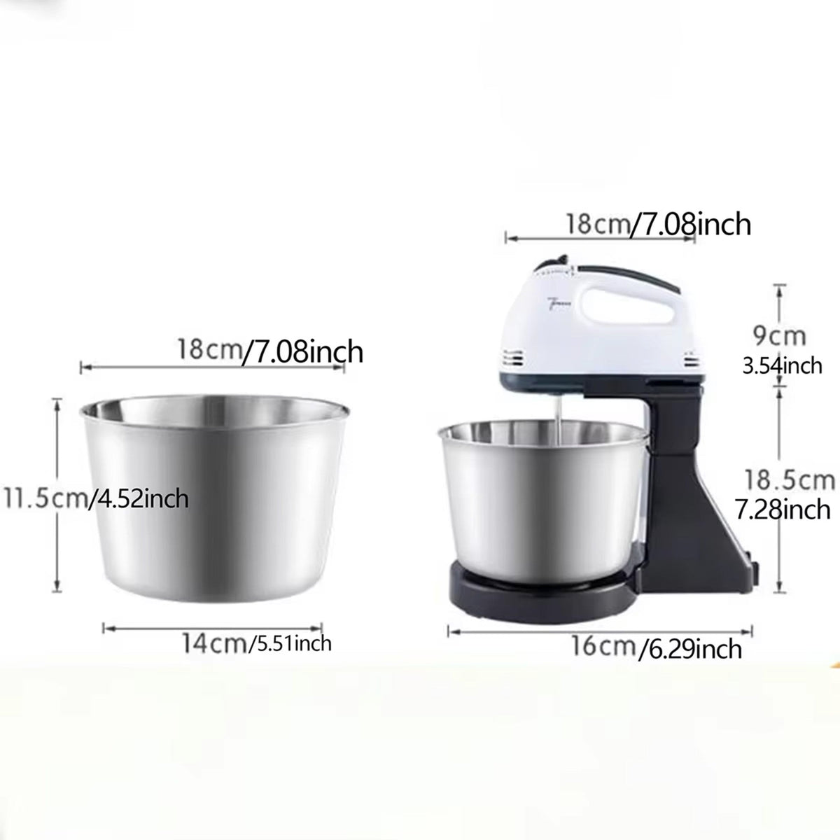 1pc-Dual-Power Kitchen Mixer - Electric & Manual Handheld Blender for Baking/Cooking (Includes Mixing Bowl)