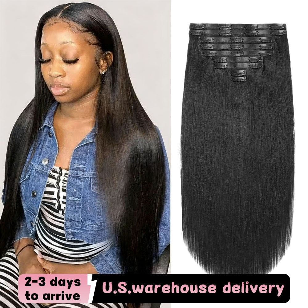 24 Inch Clip in Human Hair Extensions Peruvian Hair 9pcs Straight Natural Black Clip in Real Soft 100% Human Hair For Women