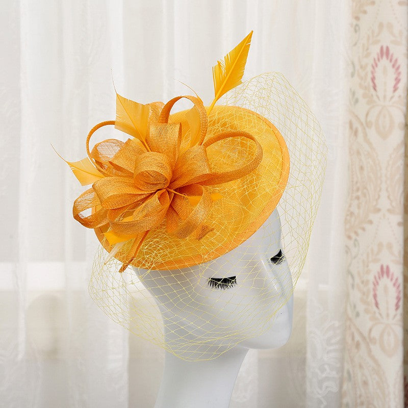 Double hemp yarn pattern design feather accessories big brim sun hat elegant banquet hat wedding beach vacation equestrian hat