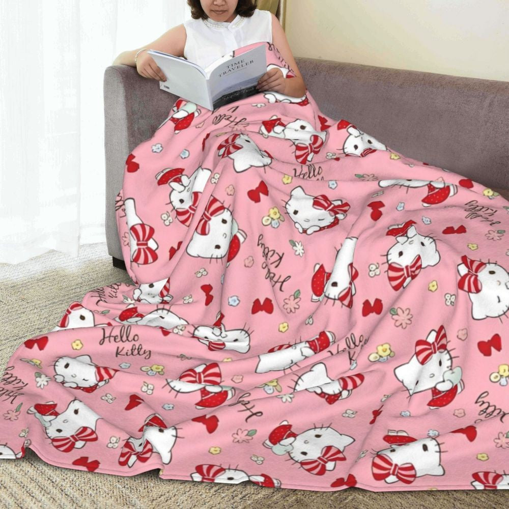 Christmas Hello Kitty Blankets Quality Warm Throw Blanket Winter Travel Office Couch Bed Graphic Bedspread