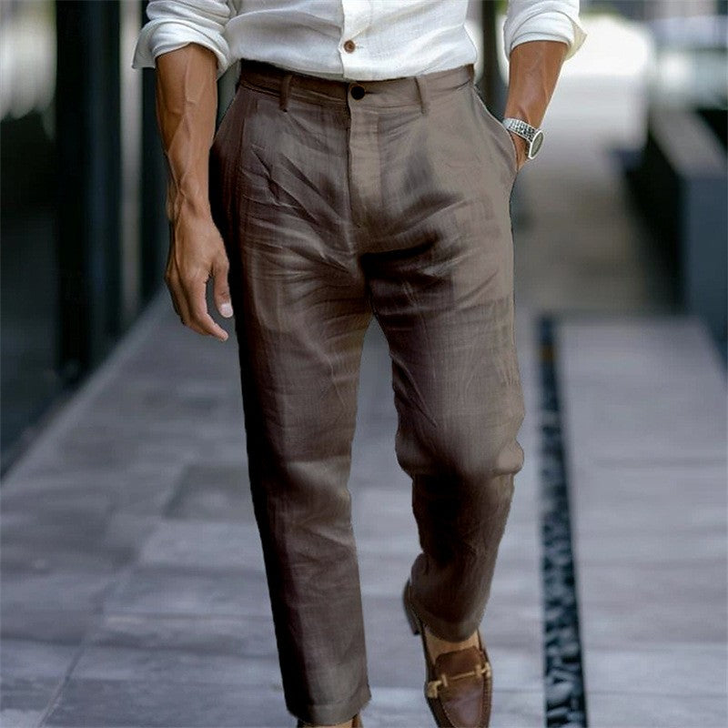 2025 Male Men's Casual Dress Linen Pants Solid White Gray Trouser Plus Size 3xl Mens Elegant Fashion Sweatpants Men Streetwear