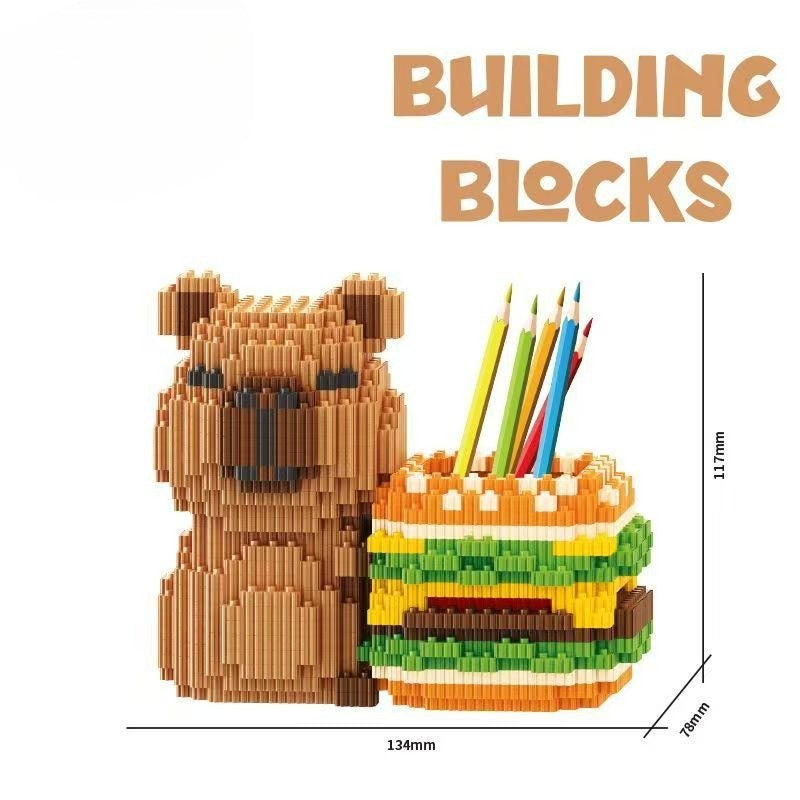 Capybara Building Block Pen Holder Multi-Function Desk Organizer for Office Supplies Cosmetics Birthday Gift Desktop Decoration