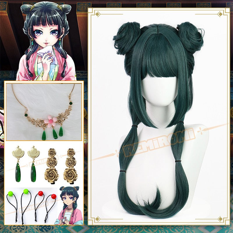 Maomao Cosplay Wig Synthetic Anime The Apothecary Diaries Green Hair 2 Styles Kusuriya no Hitorigoto Hairpin Headress +Wig Cap