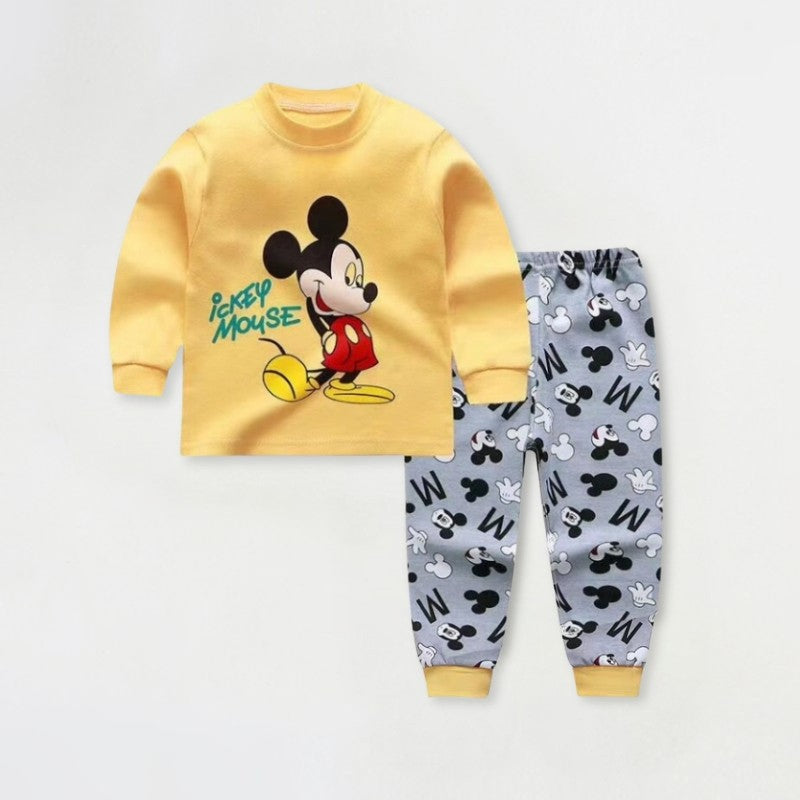 Disney Mickey Print Baby Boys Underwear Set Autumn Kids Home Clothes Suit Casual Cartoon Long Sleeve Tops + Pants Children's Pjs