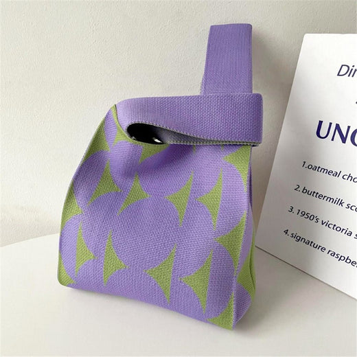 Black White Knit Handbag Handmade Tote Bag Reusable Shopping Bags Women Girls Casual Knot Wrist Bag Outdoor Storage Bag 12Colors