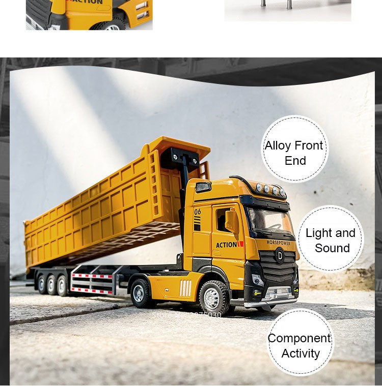 1:50 Miniature Trailer Dump Truck Cars Toys Model 3 Doors Opened Extended Engineering Vehicle Light Sound Car Boys Festival Gift