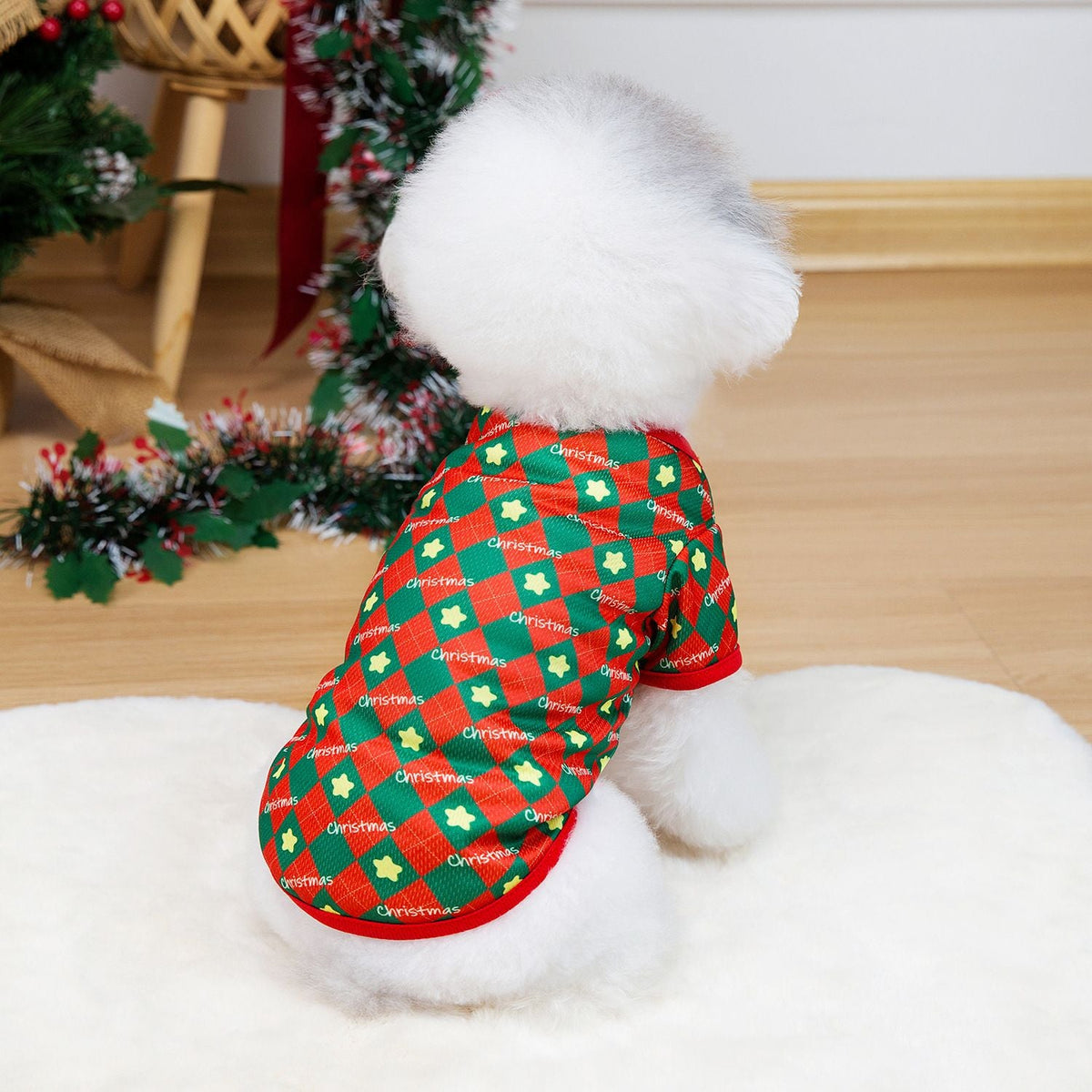 Puppy Dog Christmas Clothes Soft Cat Clothes T-shirt Cute Christmas Tree Pet Clothing for New Year Warm Clothes Costume Yorkies