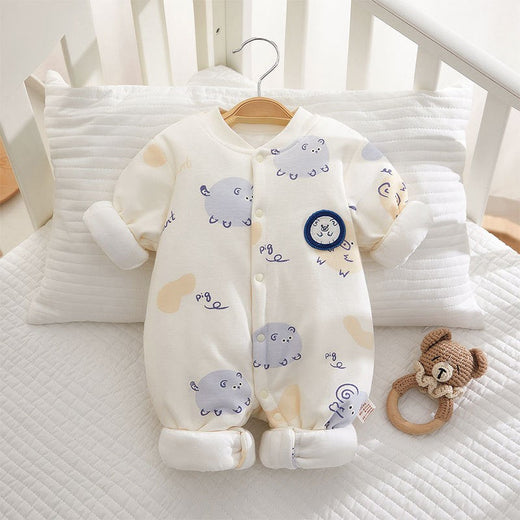 Xmas 2025 Winter 100% Cotton Thick Baby Jumpsuit Class A Skin Friendly 0-18M Side-release Button Animal Print for Boys Girls