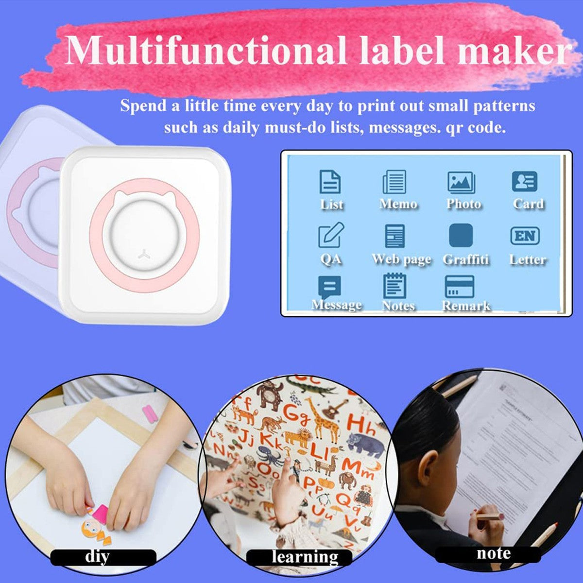 Portable Mini printer,thermal pocket Label printer, for Android or IOS APP, inkless sticker printer, suitable for home, office