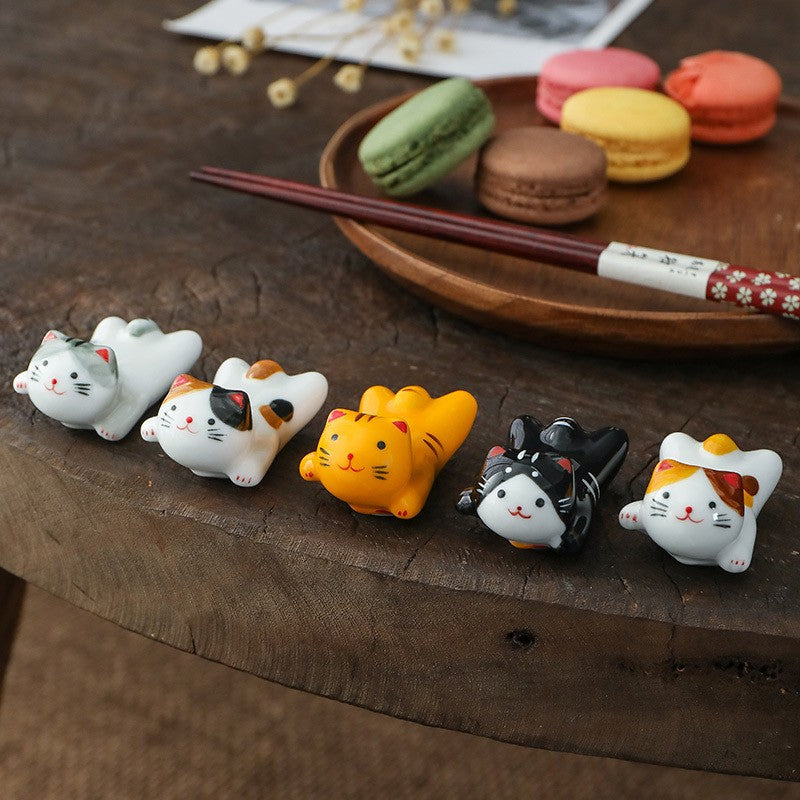 Ceramic Cat Shape Chopsticks Rack Kitchen Tableware Holder Stand Spoon Fork Pillow Storage Rack